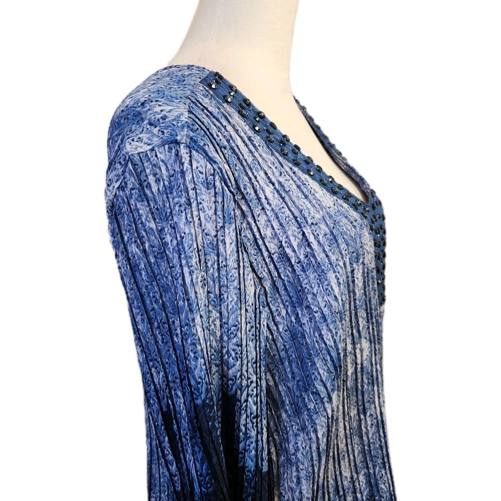 Catherines Womens Accordion Pleat Tunic Size 2X Blue Print Flare Sleeve Boho Top - Picture 10 of 16